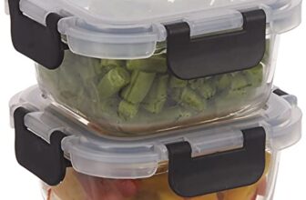 Amazon Brand – Solimo Glass Borosilicate Container 350Ml- Set of 2, Detachable Lid, Transparent