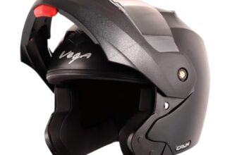 Vega Crux ISI Certified Flip-Up Helmet for Men and Women with Clear Visor(Black, Size:L)