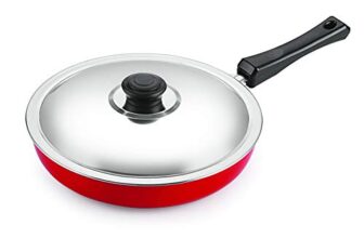 Nirlon Non Stick Aluminium Fry Pan/Frying Pan/Pasta Pan 24cm Diameter 1.8 Litre with Steel Lid LPG Stove Compatible Only (Nonstick PFOA Free, Non-Toxic, Food Grade Quality)[3_ mm_Classic_FP12]