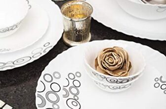 La Opala Diva Classique Collection Opal Glass Crockery | for Family of 6 | Dinner Set 33 pcs Misty Drops | Plates & Bowls for Dining | Microwave Safe | 100% Vegetarian | Extra Strong | White