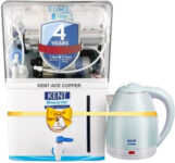 KENT ACE Copper 8 L RO + UV + UF + TDS Control + UV in Tank + Copper Water Purifier With Free Kettle Water Purifier Suitable for all – Borewell, Tanker, Municipality Water�(White & Aqua)