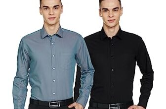 Amazon Brand – Symbol Men’s Solid Regular Fit Full Sleeve Formal Shirt (Combo Pack of 2) (SS18-SMFS-196_Black & D.Green_42)