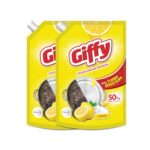 Giffy Liquid Dishwash Gel 900ml (Pack of 2) | Lemon and Active Salt | 50% More Effective | Tough Grease Removal Expert | Turbo Boosters | Mild fragrance | Removes Tough Malodour | Hand-Safe