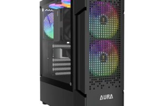 GAMDIAS Aura GC7 ARGB Mid-Tower Computer Case/Gaming Cabinet | Supports ATX, Micro-ATX, Mini-ITX | Pre Installed Front 2 x 120mm RGB/Rear: 1 x 120mm RGB Fan | Black