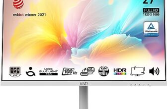 MSI Modern MD272XPW 27 Inch FHD Office Monitor – 1920 x 1080 IPS Panel, 100 Hz, Eye-Friendly Screen, HDR Ready, Built-in Speakers, 4-Way Adjustable Stand, KVM – DP 1.2a, HDMI 1.4b, USB Type-C, White