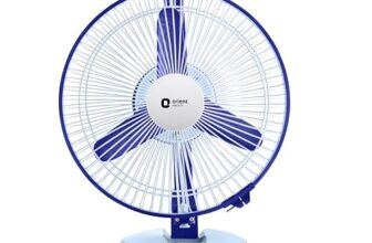 Orient Electric 230 MM Zippy Table cum Wall Fan | 2-in-1 Multi-purpose Fan | 2500 RPM High Speed | Adjustable Rocker for upward, downward movement | 2 year Warranty by Orient | White-Blue colour