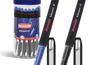 Reynolds R7 8 BLUE 2 BLACK RollerBall Pens| Roller PEN WITH COMFORTABLE GRIP | BLUE ROLLER BALL PENS FOR WRITING | PEN FOR PROFESSIONALS | 0.7 mm TIP SIZE