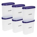 Amazon Brand – Solimo Modular Plastic Storage Containers with Lid | Airtight | BPA-Free | Set of 6 | 1.8 L (Blue)