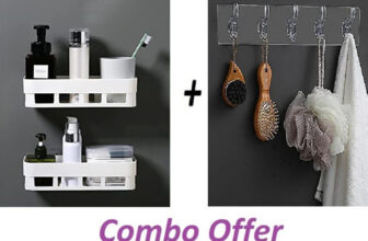 COPF 3pc(2 Bathroom Shelves +6pcs Self Adhesive Hooks Heavy Duty) Plastic Wall Shelf(Number of Shelves – 2, White)