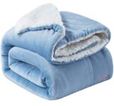 BSB HOME Polyester Micromink Summer AC Blanket Sherpa Super Soft Flannel Solid/Plain Dohar/Comforter, Sky Blue, Size 220 x 228 Cms (Approx 7.4 x 7 ft) (Double)