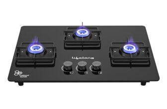 Lifelong 3 Gas Burner Top – 3 Burners Hob Top Gas Stove with Automatic Ignition – Toughened Glass top Gas Stoves for Home & Kitchen – Automatic Gas Stove for Modern/Modular Kitchen (LLHT923)Open,Black