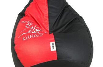 Amazon Brand – Solimo Premium Faux Leather Bean Bag, Filled with Beans | Capacity: Upto 6 Ft 3 in Height, 120 KG Weight | 3XL | Pop Culture Print | Black and Red