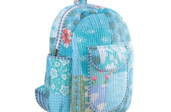 Ravaiyaa – Attitude is everything Unisex Turquoise Patchwork Quilted Cotton Multi-Utility Backpack | Casual Backpack for Girls, One Compartment | Best for Books, Stationery, Lunch Box & Essentials
