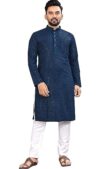 Trustous Georgette Men’s Indian Ethnic Wear Straight Lucknowi Regular Fit Kurta Dark Blue, 2XL