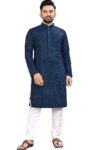 Trustous Georgette Men’s Indian Ethnic Wear Straight Lucknowi Regular Fit Kurta Dark Blue, 2XL