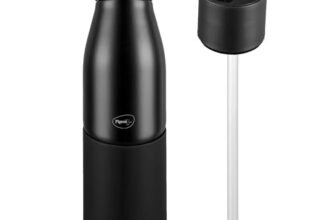 Pigeon by Stovekraft Luxe Thermos Stainless Steel Sipper Flask 500ml with Straw| 24 Hours Hot and Cold|Leak Proof|Easy to Open|Easy to use|Ideal Usage for Office Men/Women|School/College|Travel|Black