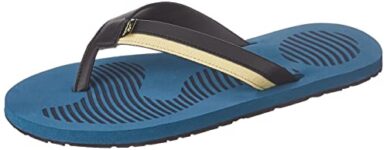 Reebok Men PU Laser Flip PRO SWIM SLIDES BLACK-MATTE GOLD-EVOLVED BLUE UK 7