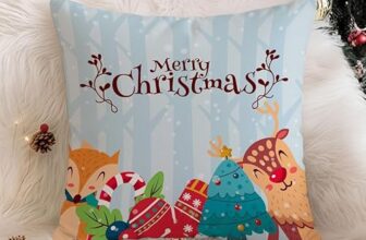 STITCHNEST Merry Christmas Printed Poly Cotton Cushion Cover Pack of 1 (12×12 Inches)