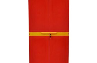 Nilkamal Freedom Big FMM Plastic Cabinet | 3-Year Warranty | 4-Shelf Storage Cupboard with Doors | Multi Organizer | for Home, Wardrobe, and Kitchen | Clothes Rack | Red & Yellow