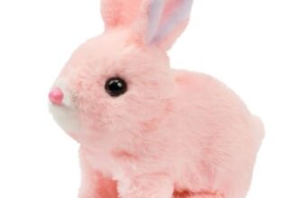 AIERSA Hopping Rabbit Interactive Electronic Pet Plush Bunny Toy with Sounds and Movements Animated Walking Wiggle Ears Twitch Nose Gift for Toddlers Birthday, Pink, 7”