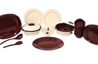 Signoraware Square Plastic Dinner Set, 36-Pieces, Maroon