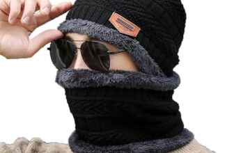 Fitness Mantra® Beanie Cap & Muffler for Men & Women| Beanie Cap| Woolen Topaa| Winter Cap| Head & Neck Warmer| Black Color| 1 Set|