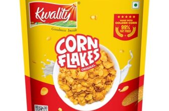 Kwality Corn Flakes 1kg | Made with Golden Corns | 99% Fat Free, Natural Source of Vitamin & Iron | High in Protein & Fiber | Healthy Breakfast Cereal