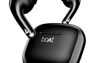 boAt Airdopes 101v2, 35H Battery, ENx Tech, 13mm Drivers, ASAP Charge, Flex-Fit Ear Tips,Stream Ad Free Music via App Support, Bluetooth Earbuds, TWS Ear Buds Wireless Earphones with mic (Pitch Black)