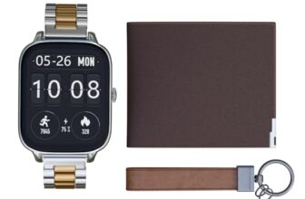 Vibez Elite Luxury Smart Watch for Men&Gift Box- Premium Stainless Metal Straps,1.83″ Hd Display,60 Sports Mode,Bt Calling Smartwatch for Man-Ideal Gift for Men(Key Chain&Wallets for Men),Two Tone