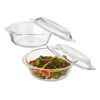Amazon Brand – Solimo Set of 2 Borosilicate Glass Casserole-Cum-Serving Bowl with Lid | Microwave & Oven Safe| Deep Round | 650 Ml Each| Transparent