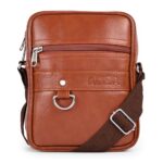 ADISA Faux Leather Unisex Sling Cross Body Travel Office Messenger Bag (MS9011-TAN)