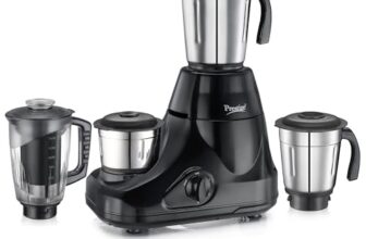 Prestige Iris Pro 750 Watts Mixer Grinder with 4 Jars (3 Stainless Steel Jars + 1 Juicer Jar)|4 Super-Efficient Stainless Blades |Jar Storage Space Sturdy Handles |2 Years Warranty |Black