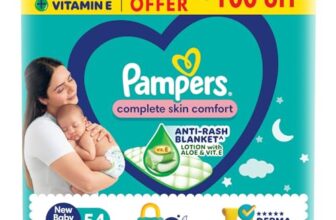 Pampers Complete Skin Comfort Pants, Anti-rash blanket, Lotion with Vitamin E & Aloe Vera, New Born/X-Small (NB/XS), 54 Count, Upto 5kg