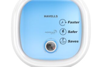 Havells All New Adonia Spin 10L 5 Star Storage Water Heater(Geyser)|Faster Heating|Safe to use|Saves electricity|Feroglas Coated Anti Rust Tank| Temp. setting knob|7 Yr. Tank Warranty| Made In India