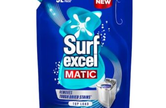 Surf Excel Matic Top Load Liquid Detergent 5L Refill Pouch, Specially designed to remove Tough Dried Stains, 1st time in Washing Machine