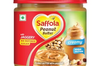 Saffola Peanut Butter with Jaggery, Creamy 350 gm | High Protein Peanut Butter | No Refined Sugar