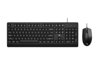 HP KM 180 Wired Mouse and Keyboard Combo, USB Plug-and-Play, 1200 dpi, Full-Size Layout with Numeric pad, Up to 10 Million keystrokes, Up to 1 Million clicks, 1-Year Warranty, 0.52 kg, Black, 7J4G3AA