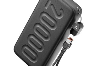 Ambrane 20000mAh Powerbank with in-Build Type C Cable, 22.5W Fast Charging, USB & Type C Output, Power Delivery, Quick Charge for iPhone, Android Mobile & Tablets, Earbuds, (Stylo N20, Black)