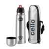 Cello Flipstyle Thermosteel Flask with Thermal Jacket 1000ml, Silver | 24 Hours Hot & Cold Water Bottle | Flask for Tea Coffee | Rust & Leak Proof | Ideal for Office, Gym, Home, Kitchen, Travel Bottle