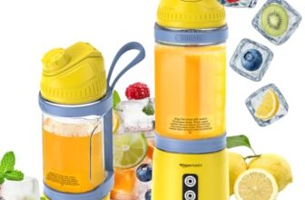 Amazon Basics Portable Blender for Juices, Smoothies and Shakes | 700 ml Convertible Jar | Dual Mode | LED Lights | Waterproof | 3×1600 mAh Batteries | 1 year Warranty