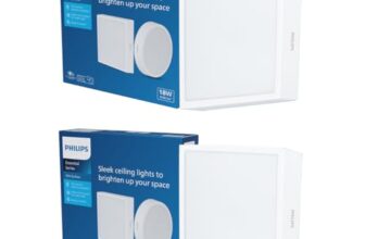 PHILIPS 18 Watt Square Slim Surface Ceiling Light | LED Downlighter for Both Normal & False Ceiling | Colour : Natural White, Pack of 2