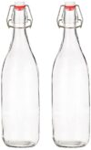 Amazon Brand – Solimo Swing Top Water Bottle with Stopper – Set of 2 (1 Liter) – Glass, Transparent