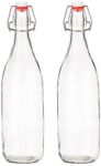 Amazon Brand – Solimo Swing Top Water Bottle with Stopper – Set of 2 (1 Liter) – Glass, Transparent