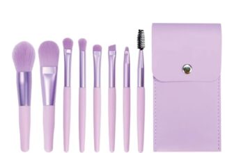 TEMPERIA (Pack of 8) Small Size Makeup Brush Set – Soft Bristles Make Up Brushes Sets Kit for Foundation, Concealers, Eyeshadow, Blush, Compact Face Powder, Highlighter, Contour, Blending Eye Liner – With Pouch (Random Colors)