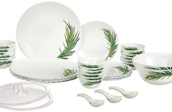 Larah by Borosil Crescent Fluted Series Opalware Dinner Set | 40 Pieces for Family of 6 | Microwave & Dishwasher Safe | Bone-Ash Free | Crockery Set for Dining & Gifting | Plates & Bowls | White