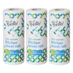 Amazon Brand – Presto! Non-Woven Reusable Kitchen Towel Roll | 50 Pulls | 150 Sheets (Pack of 3) | Size: 20 x 22 cm | White | Washable | Highly Absorbent | For Daily Use