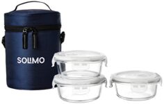 Amazon Brand – Solimo Glass Lunch Box Set with Sliding Air Vents and Bag (3 pieces, 400ml, Transparent)