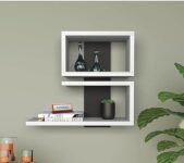 Furniture Café Modern Wooden Wall Mounted Shelf – Stylish Floating Display Rack for Living Room, Bedroom, and Office Décor (White & Black)