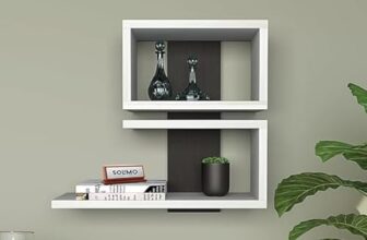 Furniture Café Modern Wooden Wall Mounted Shelf – Stylish Floating Display Rack for Living Room, Bedroom, and Office Décor (White & Black)