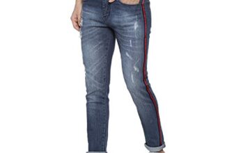 Campus Sutra Men Shaded Side Red Stripe Stitching Denim Jeans(AZ19JN_S2L_M_PLN_NBU_AZ_30)
